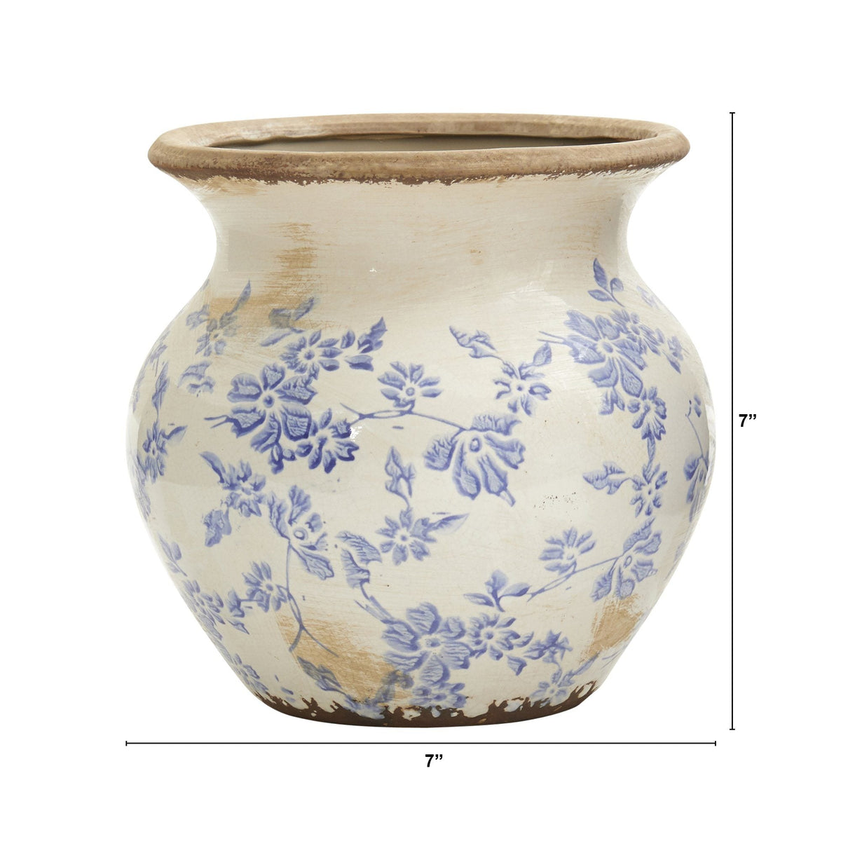 7” Tuscan Ceramic Blue Scroll Urn Vase - Vintage Farmhouse Vase