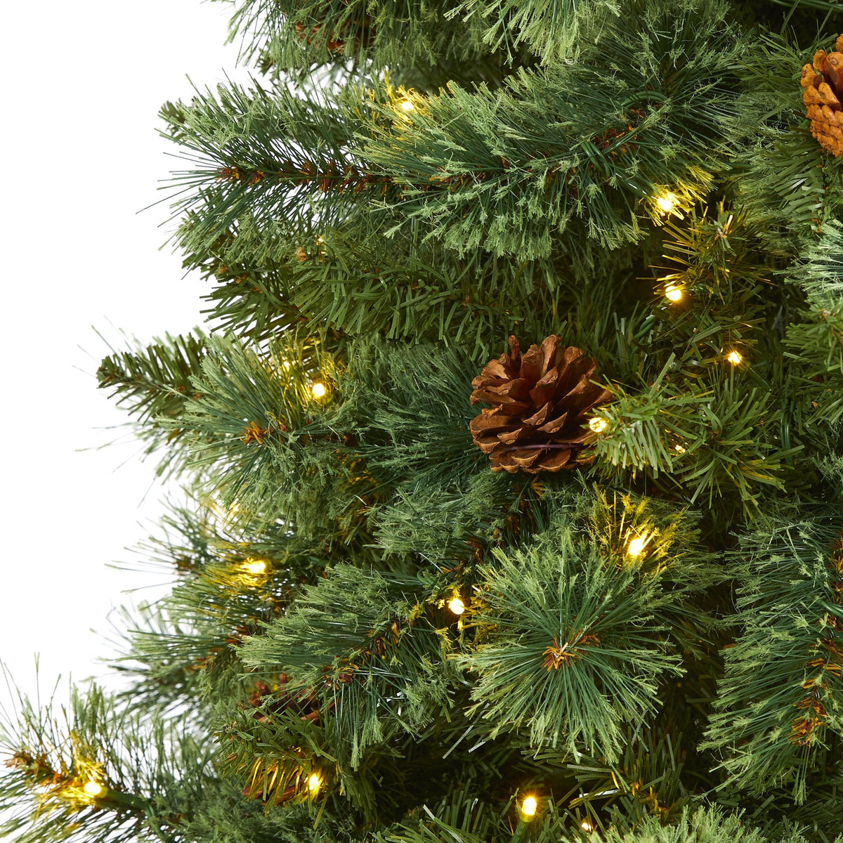 7’ White Mountain Pine Artificial Christmas Tree with 400 Clear LED Lights and Pine Cones