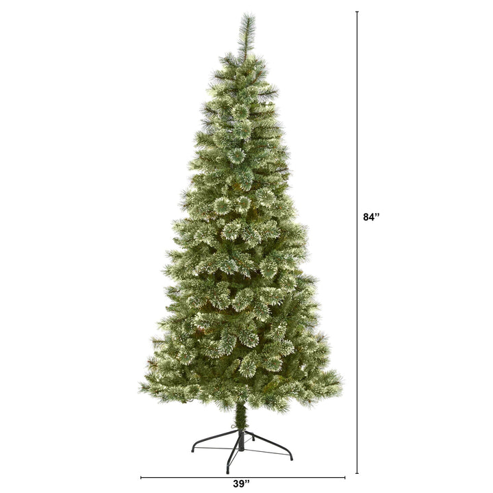 7' Wisconsin Slim Snow Tip Pine Artificial Christmas Tree with 652 Bendable Branches, Christmas tree for living room, entryway or seasonal display