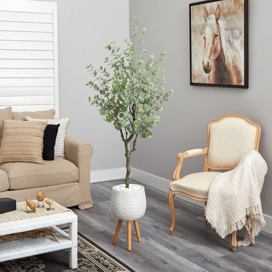 70” Eucalyptus Artificial Tree in White Planter with Stand