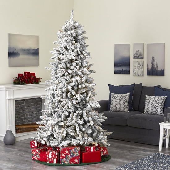7.5' Flocked Livingston Fir Artificial Christmas Tree with Pine Cones and 1336 Bendable Branches, Christmas tree for living room, entryway or seasonal display