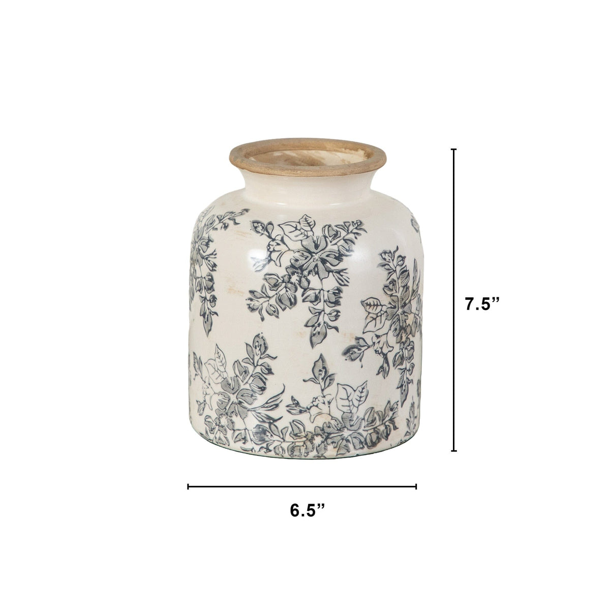 7.5” Floral Tuscan Ceramic Gray Scroll Vase - Decorative Vases for Home Decor