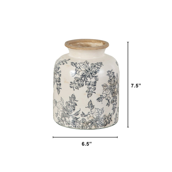 7.5” Floral Tuscan Ceramic Gray Scroll Vase - Decorative Vases for Home Decor