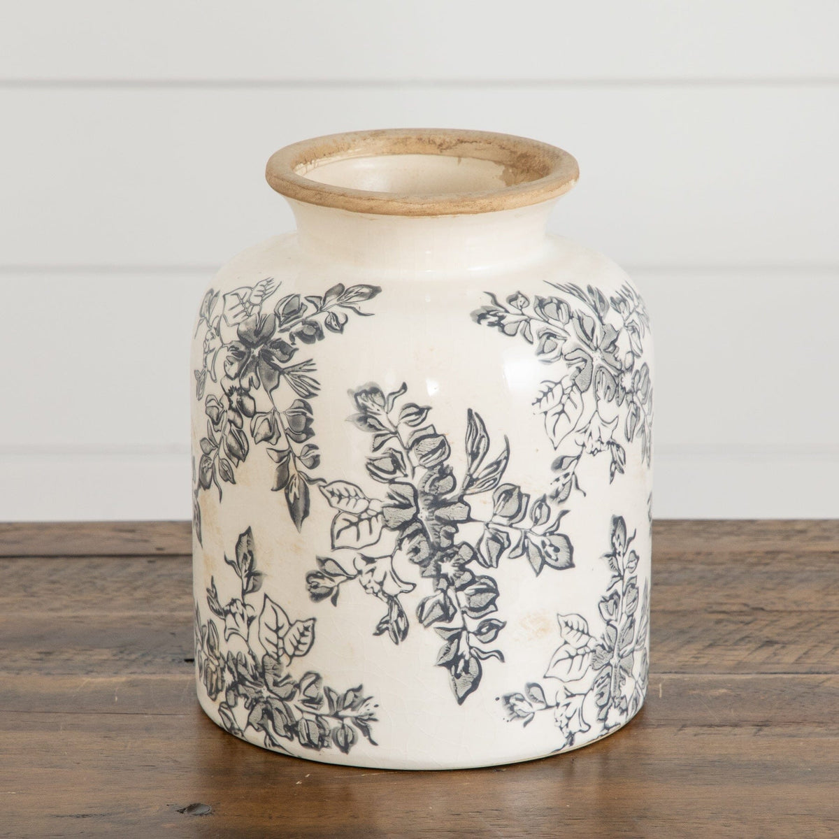 7.5” Floral Tuscan Ceramic Gray Scroll Vase - Decorative Vases for Home Decor