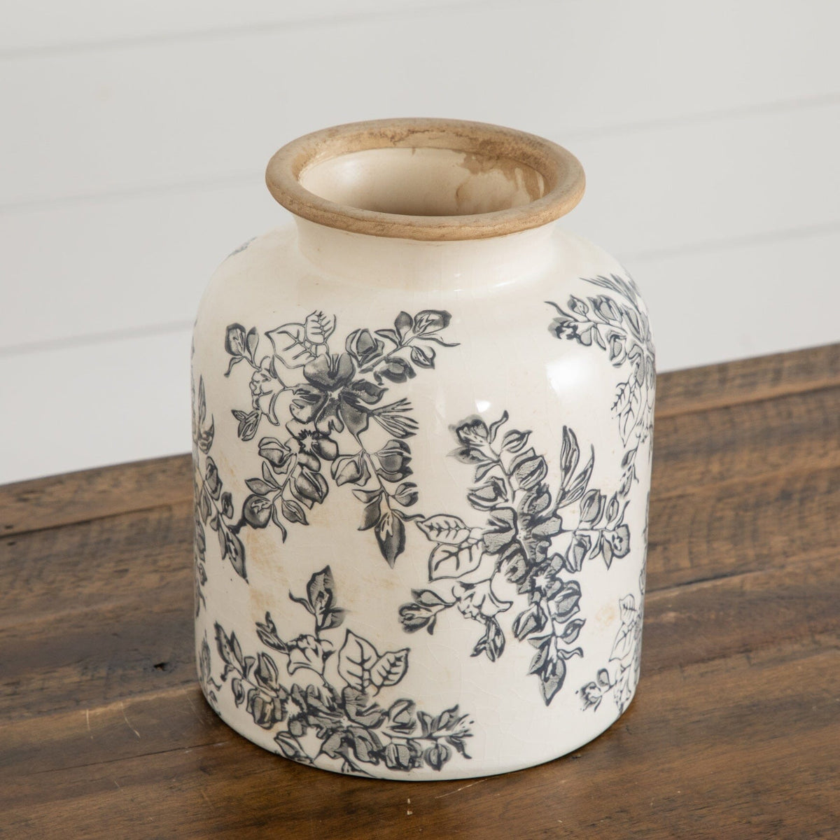 7.5” Floral Tuscan Ceramic Gray Scroll Vase - Decorative Vases for Home Decor