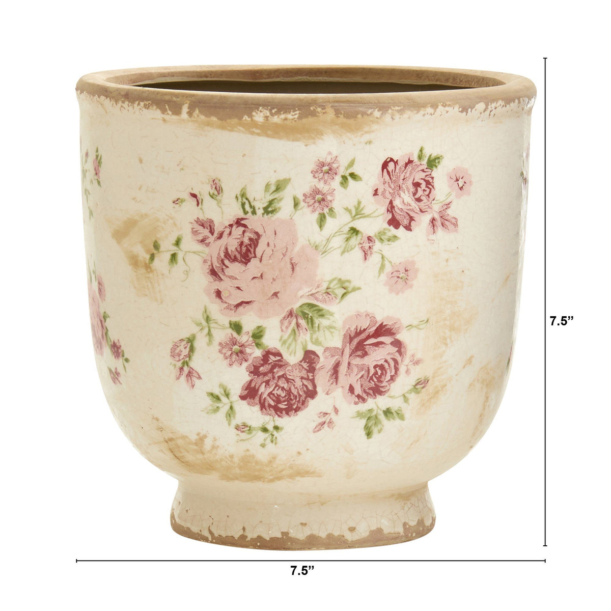 7.5” Tuscan Ceramic Floral Print Planter - Vintage Farmhouse Planter
