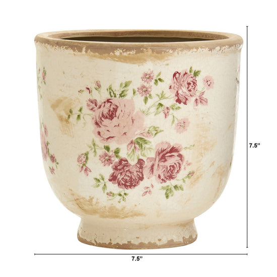 7.5” Tuscan Ceramic Floral Print Planter - Vintage Farmhouse Planter