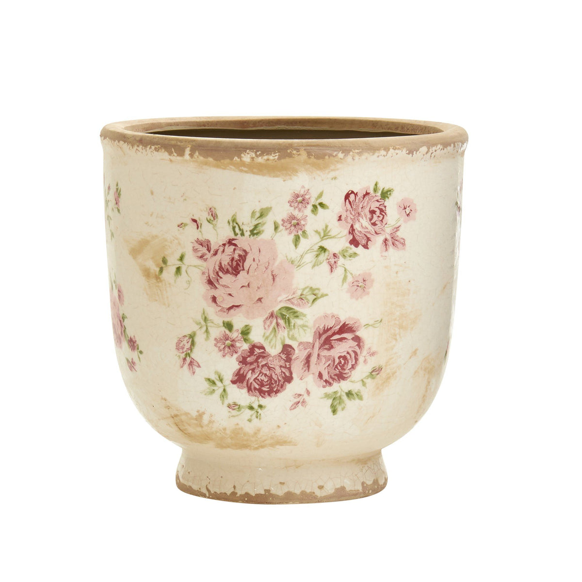 7.5” Tuscan Ceramic Floral Print Planter - Vintage Farmhouse Planter