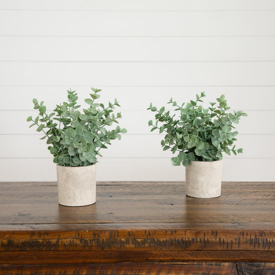 8" Artificial Baby Blue Eucalyptus in Decorative Planter - Set of 2