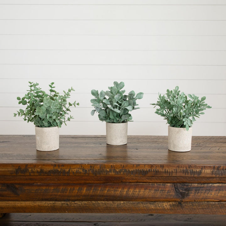 8" Artificial Mixed Eucalyptus Plant in Decorative Planter - Set of 3