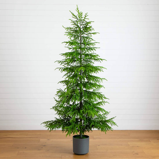 8' Artificial Real Touch Norfolk Island Pine Christmas Tree with Natural Look, artificial Christmas tree for festive holiday home decor from Cedar & Spice Gifts