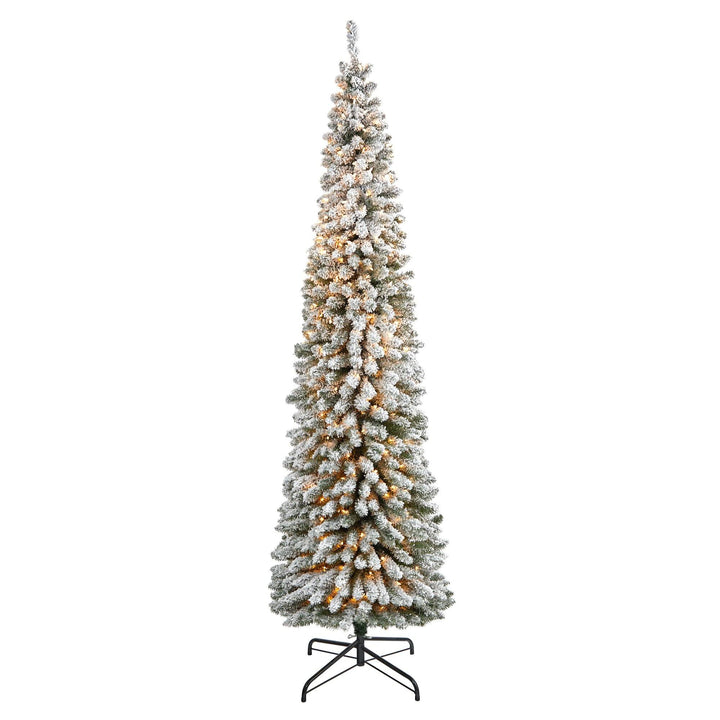 8' Flocked Pencil Artificial Christmas Tree with 500 Clear Lights and 646 Bendable Branches, artificial Christmas tree for festive holiday home decor from Ce...