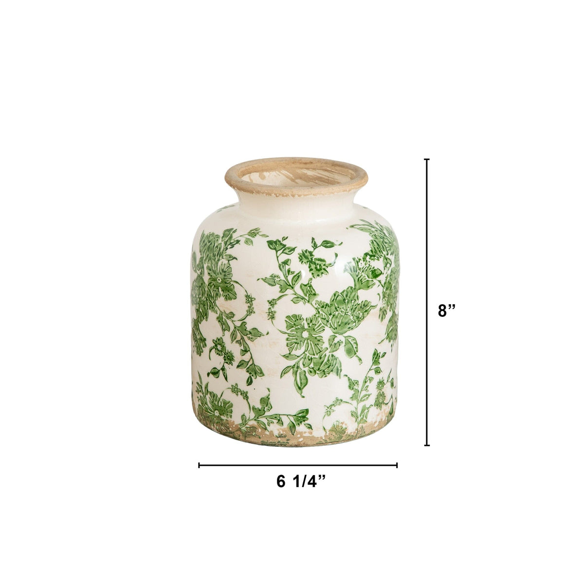 8” Floral Tuscan Ceramic Green Scroll Vase - Vintage Inspired Vase