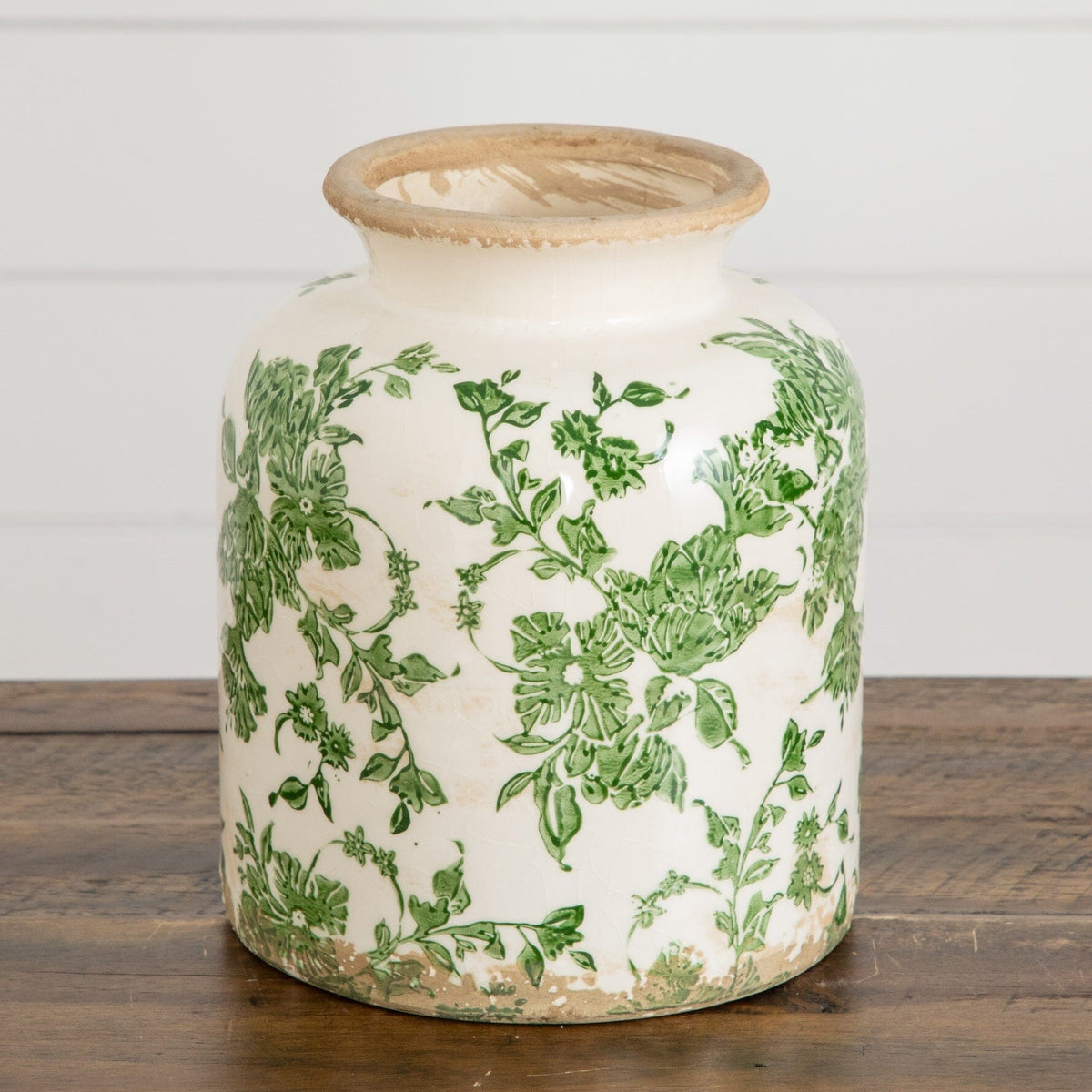 8” Floral Tuscan Ceramic Green Scroll Vase - Vintage Inspired Vase
