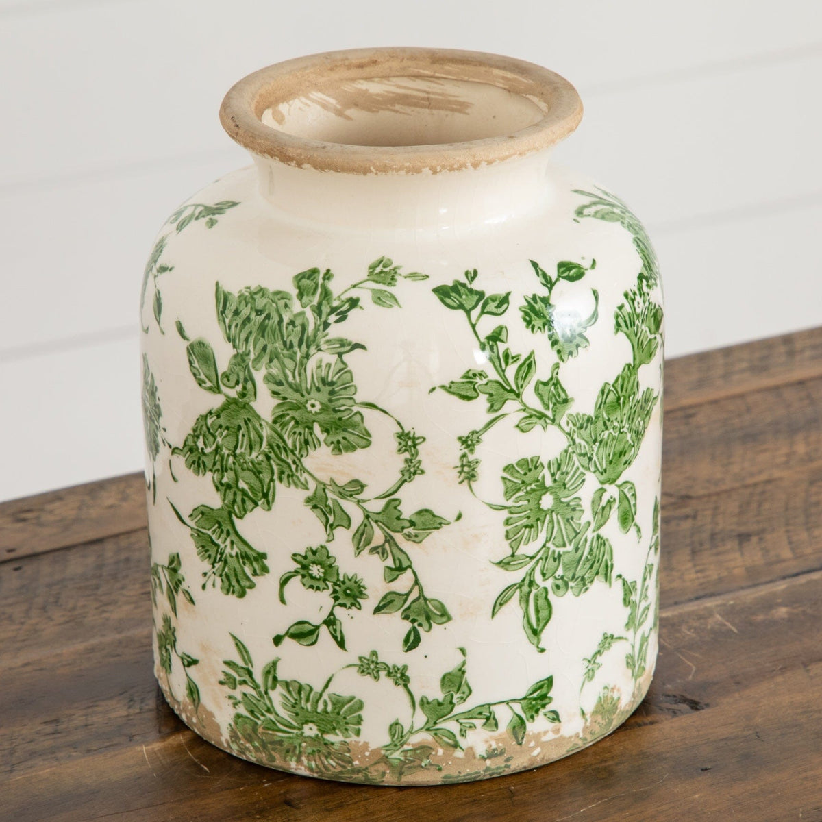 8” Floral Tuscan Ceramic Green Scroll Vase - Vintage Inspired Vase