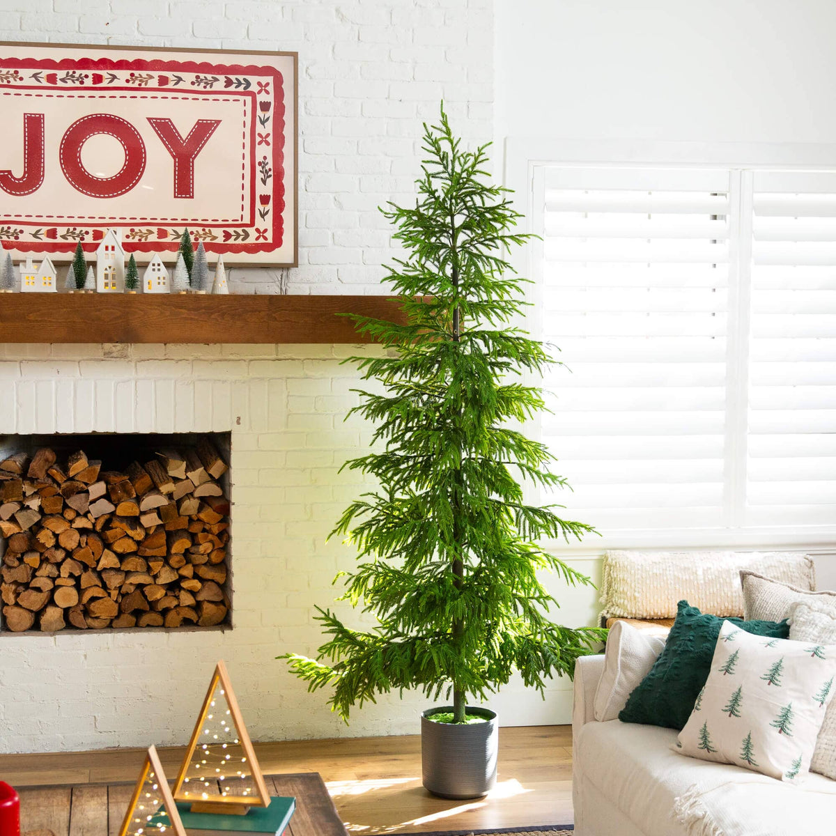 8' Artificial Real Touch Norfolk Island Pine Christmas Tree with Natural Look, holiday tree for festive indoor Christmas decorating