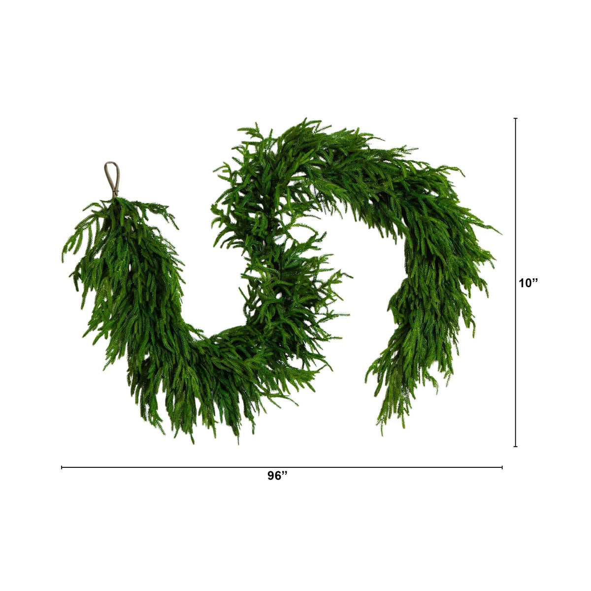 8' Artificial Real Touch Norfolk Island Pine Garland with Natural Look, decorative greenery for mantel, table or staircase