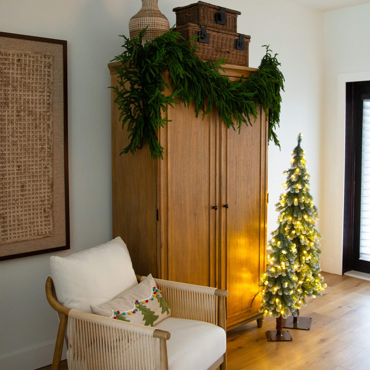 8' Artificial Real Touch Norfolk Island Pine Garland with Natural Look, realistic greenery decor for mantel, staircase or doorway from Cedar & Spice Gifts