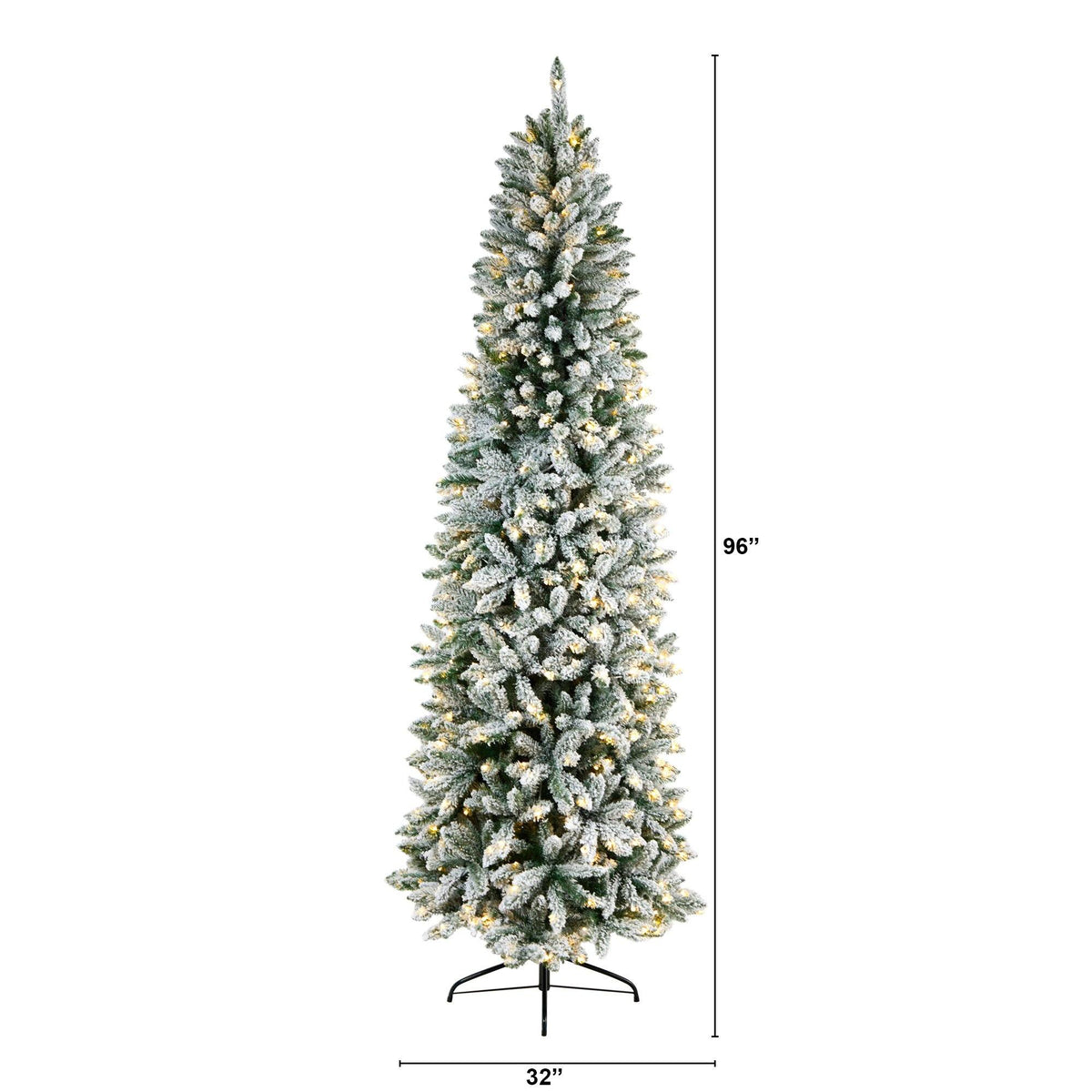 8' Slim Flocked Montreal Fir Artificial Christmas Tree, Christmas tree for living room, entryway or seasonal display
