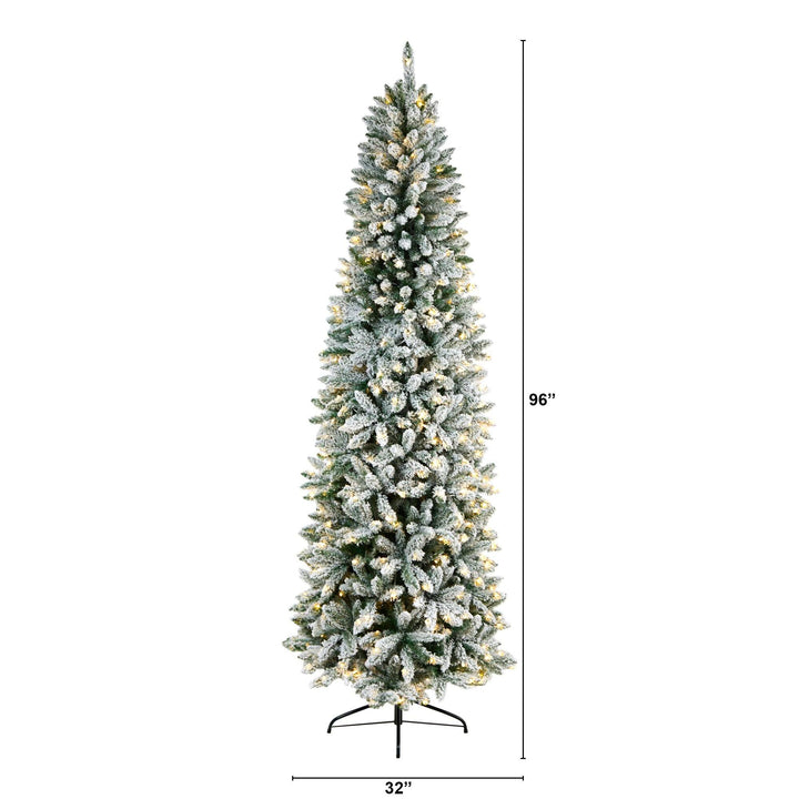 8' Slim Flocked Montreal Fir Artificial Christmas Tree, Christmas tree for living room, entryway or seasonal display