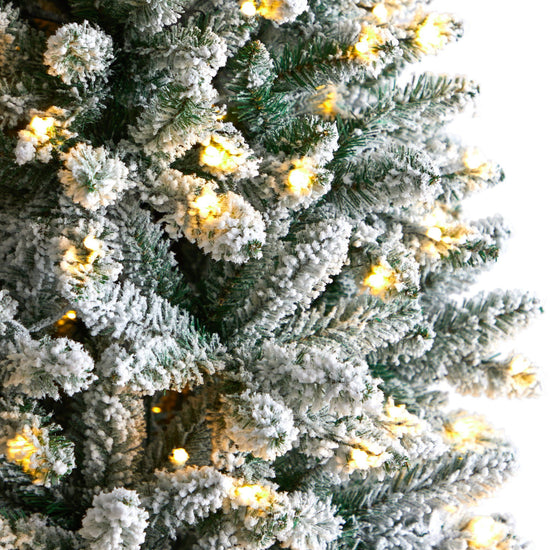 8' Slim Flocked Montreal Fir Artificial Christmas Tree, decorative Christmas tree for home and seasonal holiday display