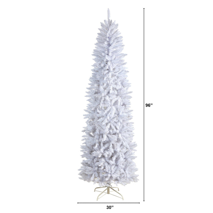 8' Slim White Artificial Christmas Tree with 1348 Bendable Branches, Christmas tree for living room, entryway or seasonal display