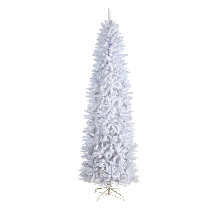 8' Slim White Artificial Christmas Tree with 1348 Bendable Branches, artificial Christmas tree for festive holiday home decor from Cedar & Spice Gifts