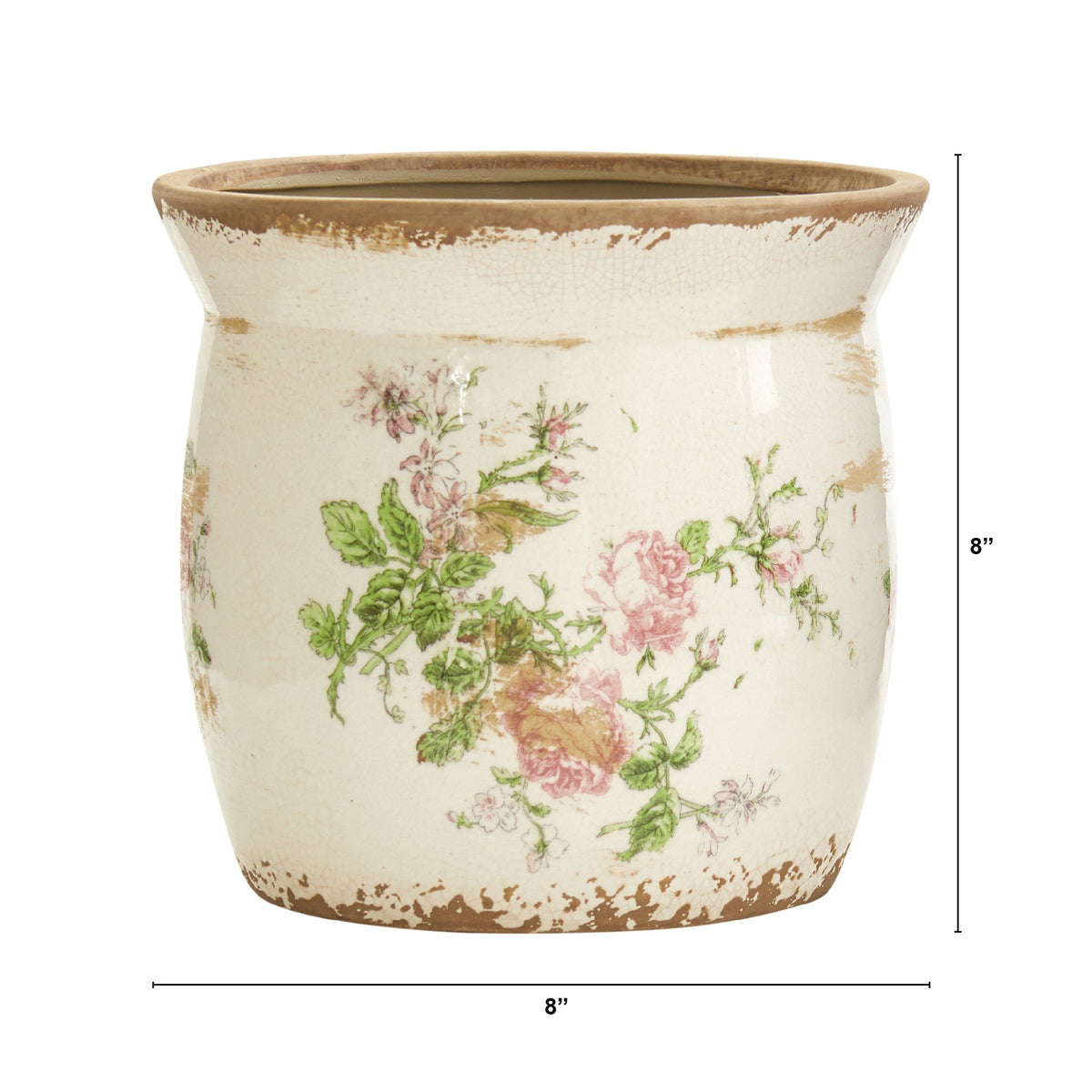 8” Tuscan Ceramic Floral Print Planter - Farmhouse Decorative Planter