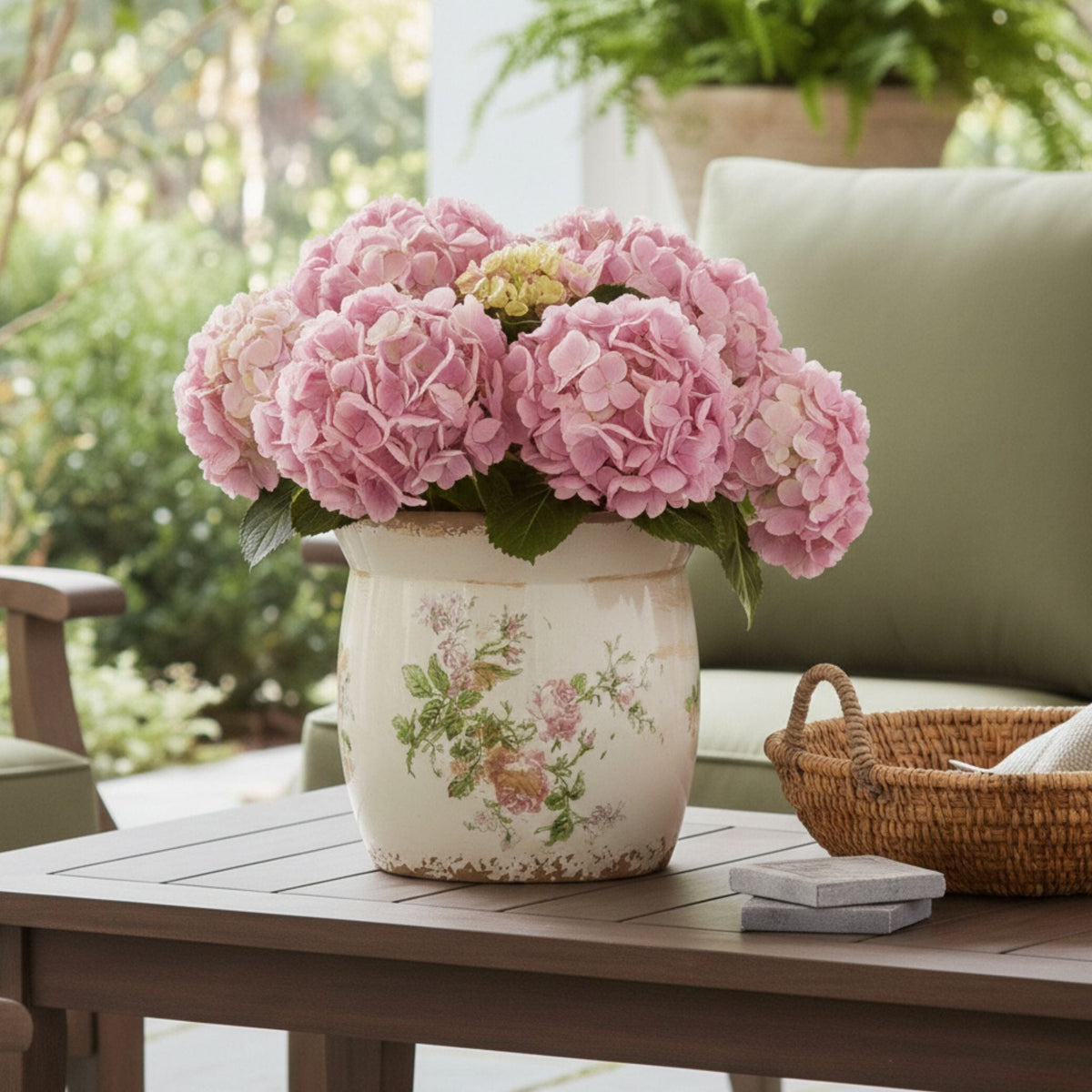 8” Tuscan Ceramic Floral Print Planter - Farmhouse Decorative Planter