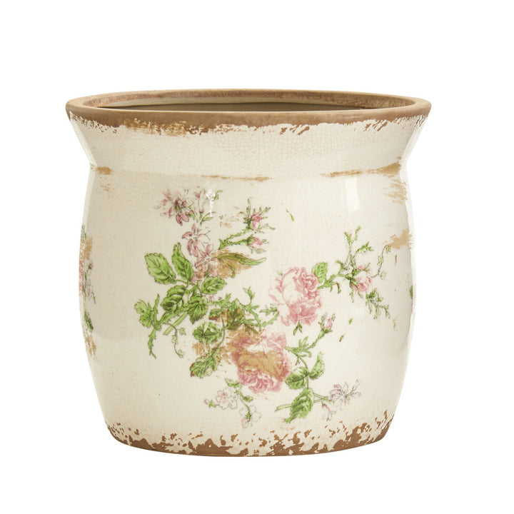 8” Tuscan Ceramic Floral Print Planter - Farmhouse Decorative Planter