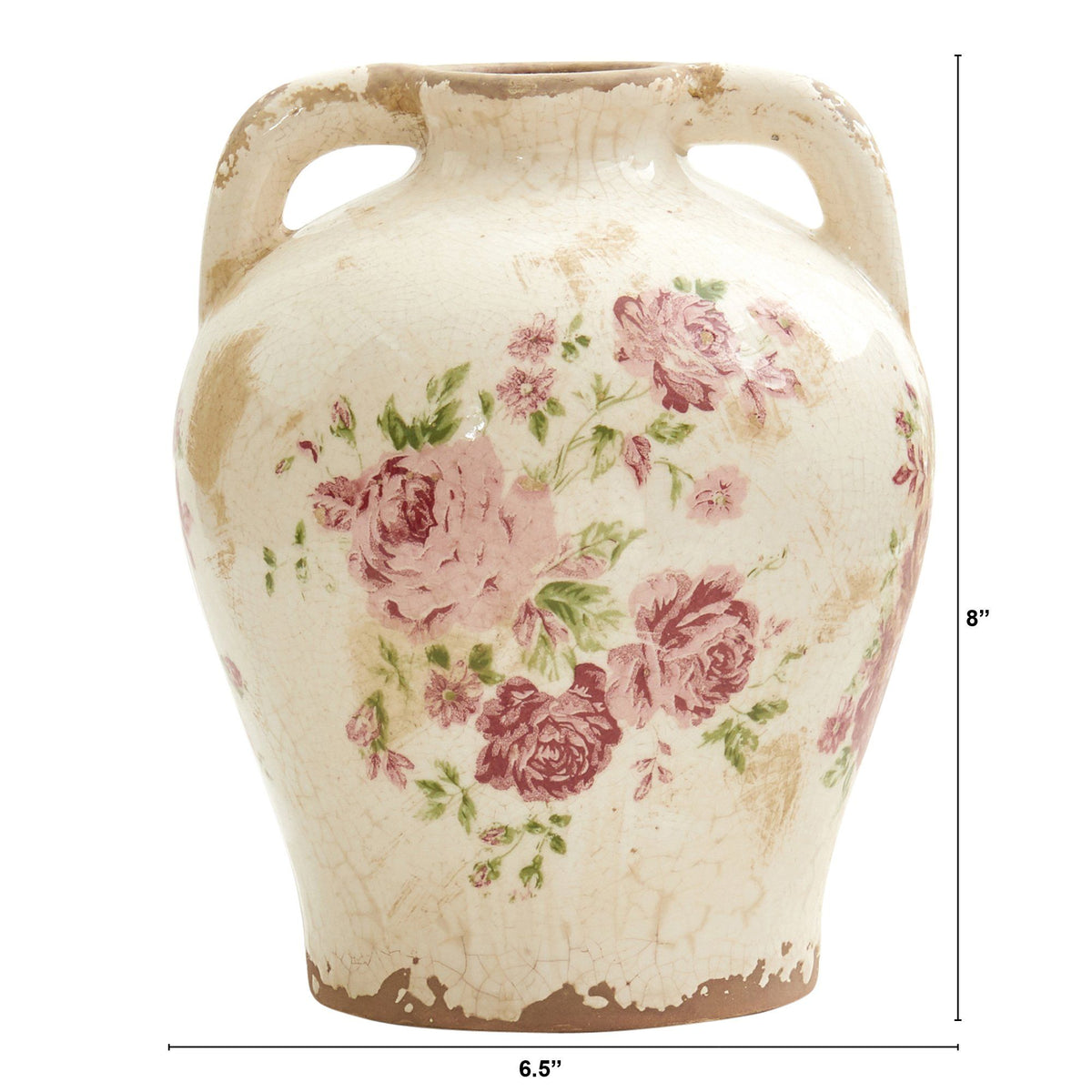 8” Tuscan Ceramic Floral Print Vase - Rustic Decorative Vase
