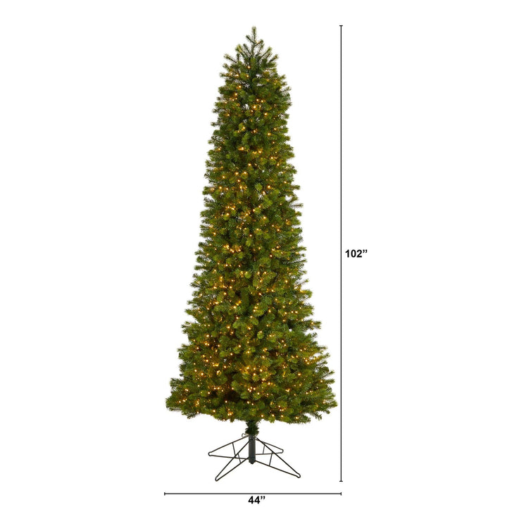 8.5' Slim Colorado Mountain Spruce Artificial Christmas Tree, Christmas tree for living room, entryway or seasonal display