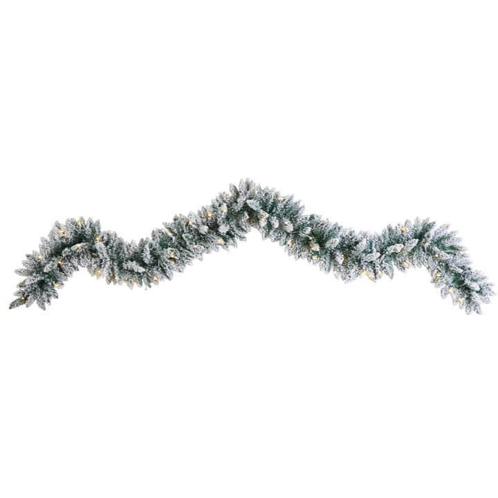 9' Flocked Artificial Christmas Garland with 50 Warm White LED Lights, festive holiday mantel, staircase and doorway decor from Cedar & Spice Gifts