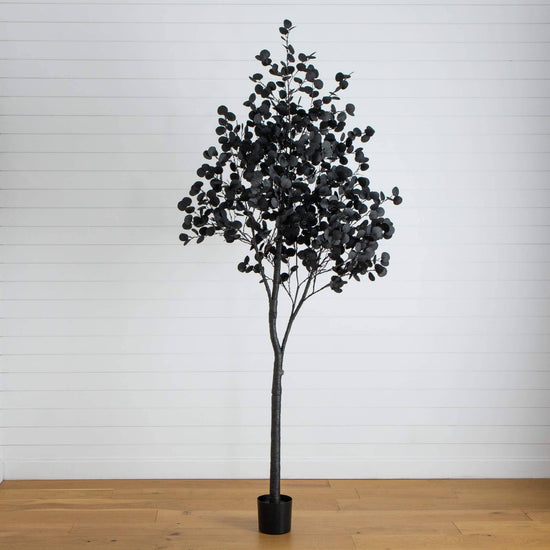 9' Pre-Lit Artificial Halloween Black Eucalyptus Tree with 700 Orange & Purple LED Lights