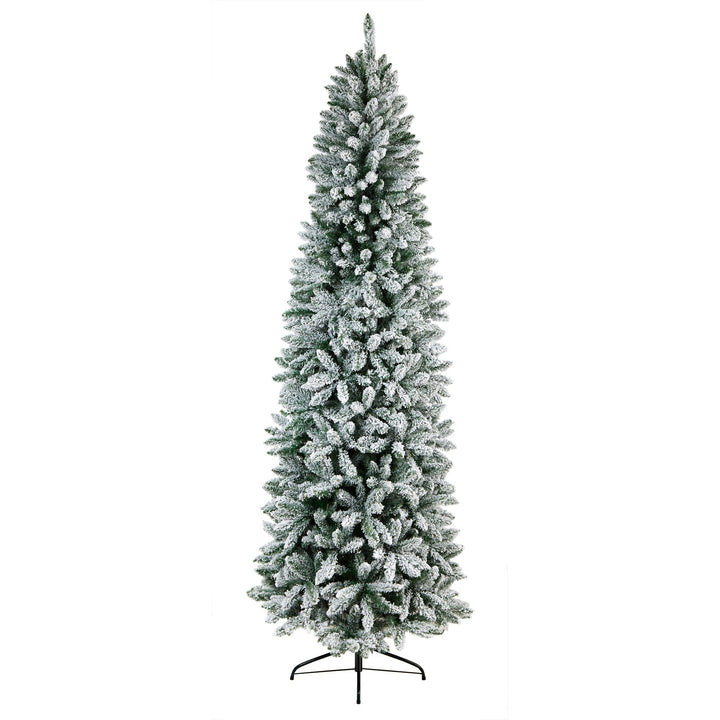 9' Slim Flocked Montreal Fir Artificial Christmas Tree with 1860 Bendable Branches, artificial Christmas tree for festive holiday home decor from Cedar & Spi...