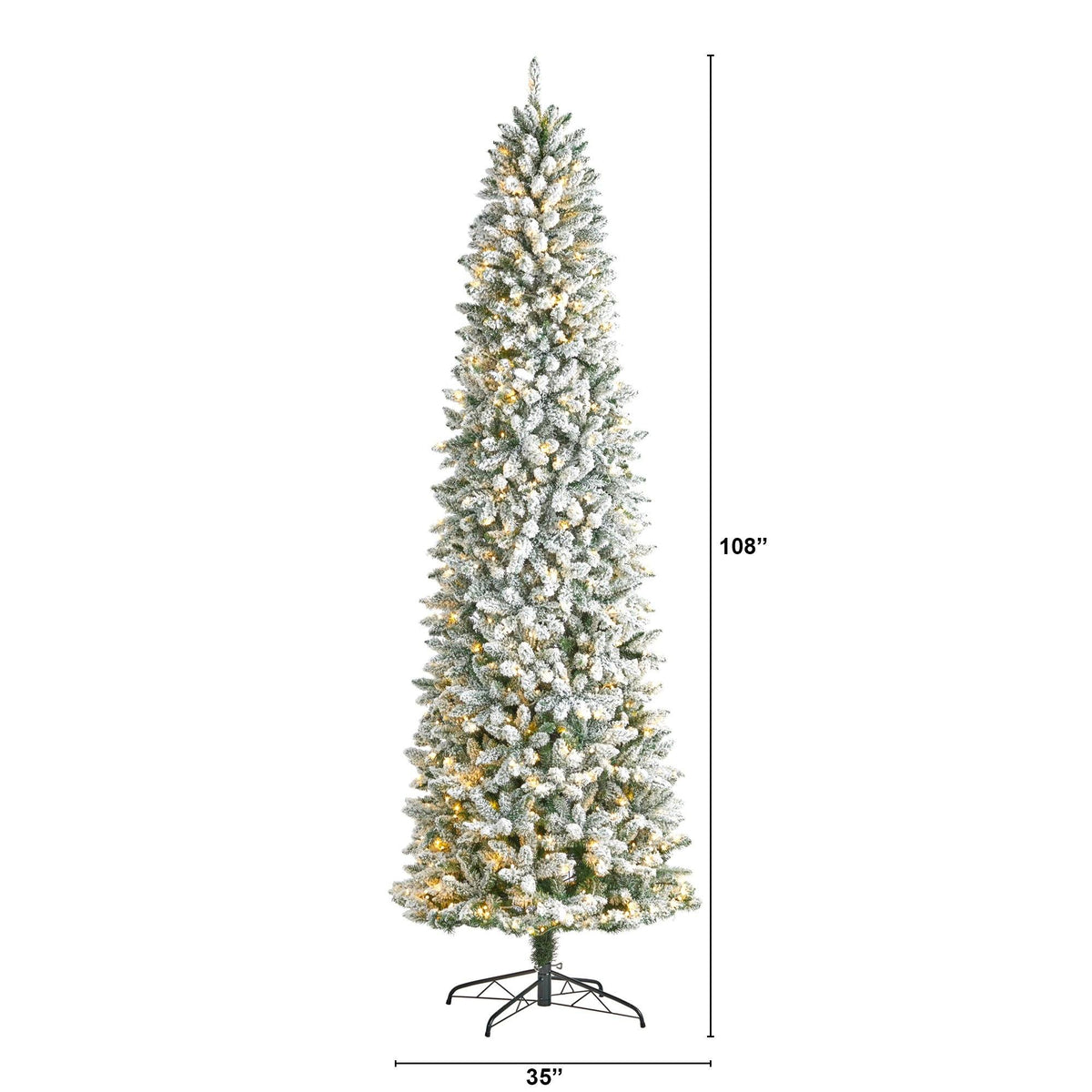 9' Slim Flocked Montreal Fir Artificial Christmas Tree, Christmas tree for living room, entryway or seasonal display