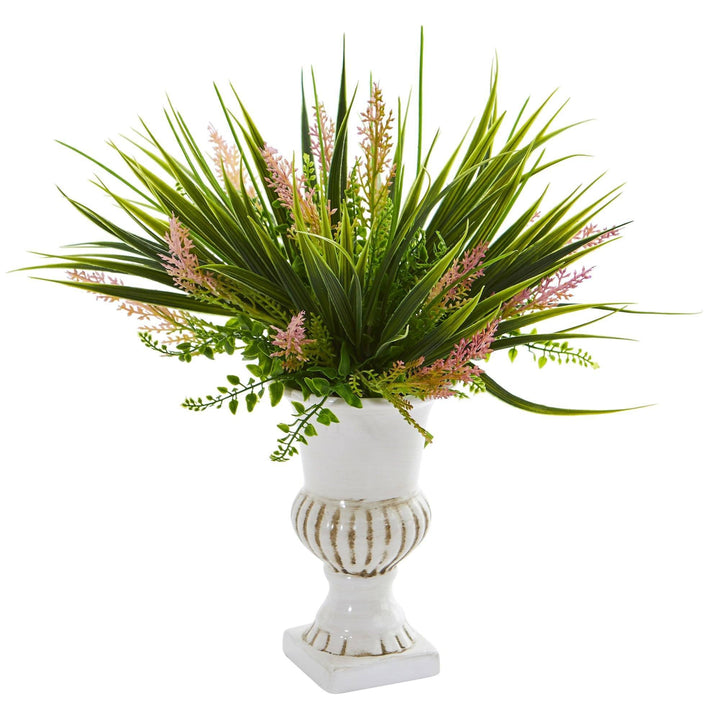 Eucalyptus and Grass Artificial Plant in White Urn (Set of 3)