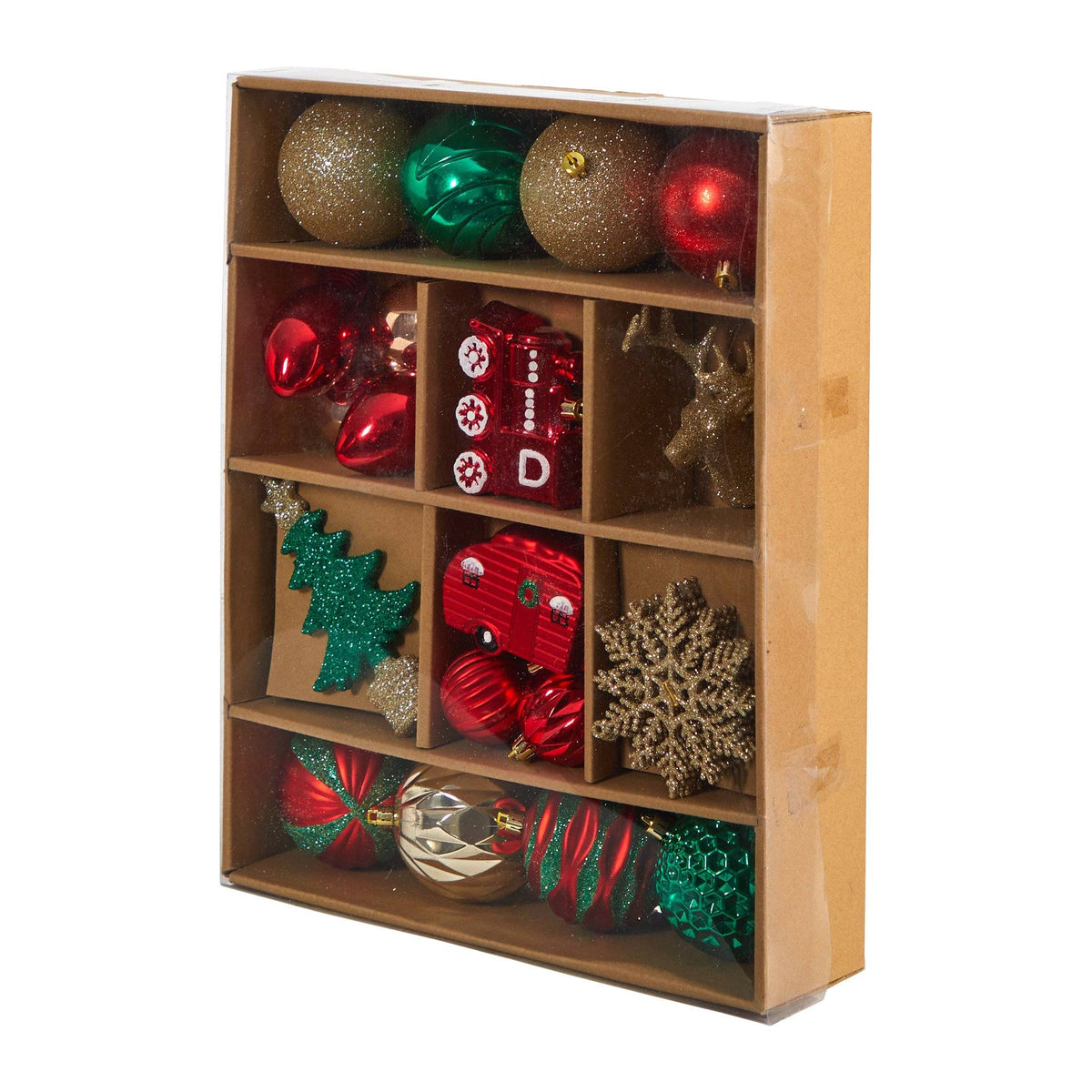 Holiday Deluxe Shatterproof, 25 Count Christmas Tree Ornament Box Set, Re-Useable Container, decorative holiday ornament for Christmas display