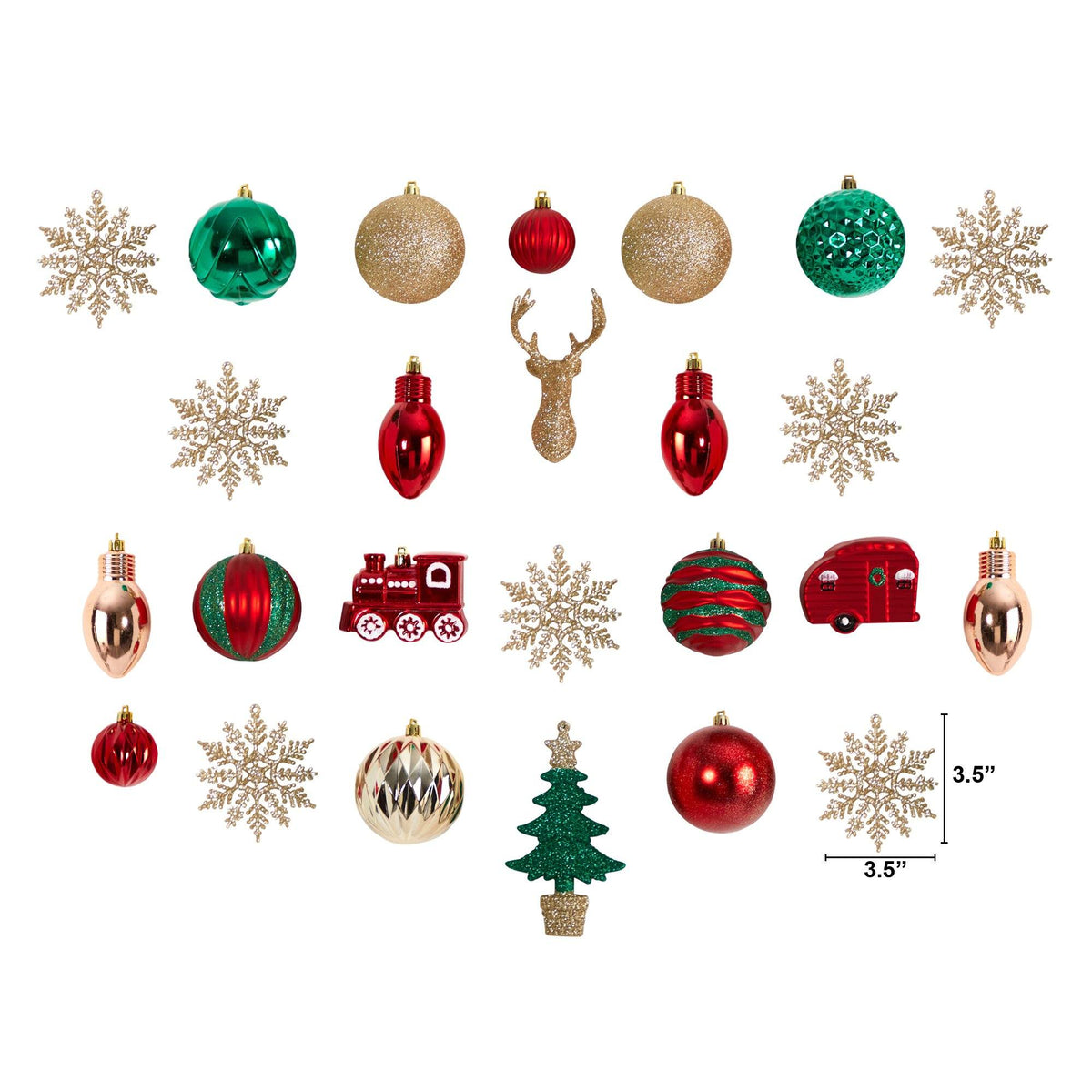 Holiday Deluxe Shatterproof, 25 Count Christmas Tree Ornament Box Set, Re-Useable Container, festive Christmas tree ornament and seasonal decor