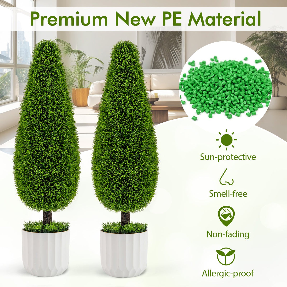 2 Pack 3 Feet Artificial Cedar Teardrop Shaped Bush with Plastic Nursery Pot-Green — lifelike botanical accent for year round home decor gift-ready decor idea