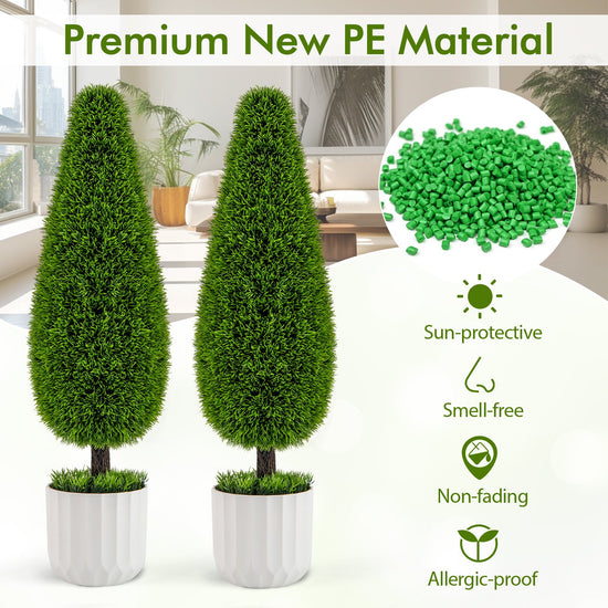 2 Pack 3 Feet Artificial Cedar Teardrop Shaped Bush with Plastic Nursery Pot-Green — lifelike botanical accent for year round home decor gift-ready decor idea