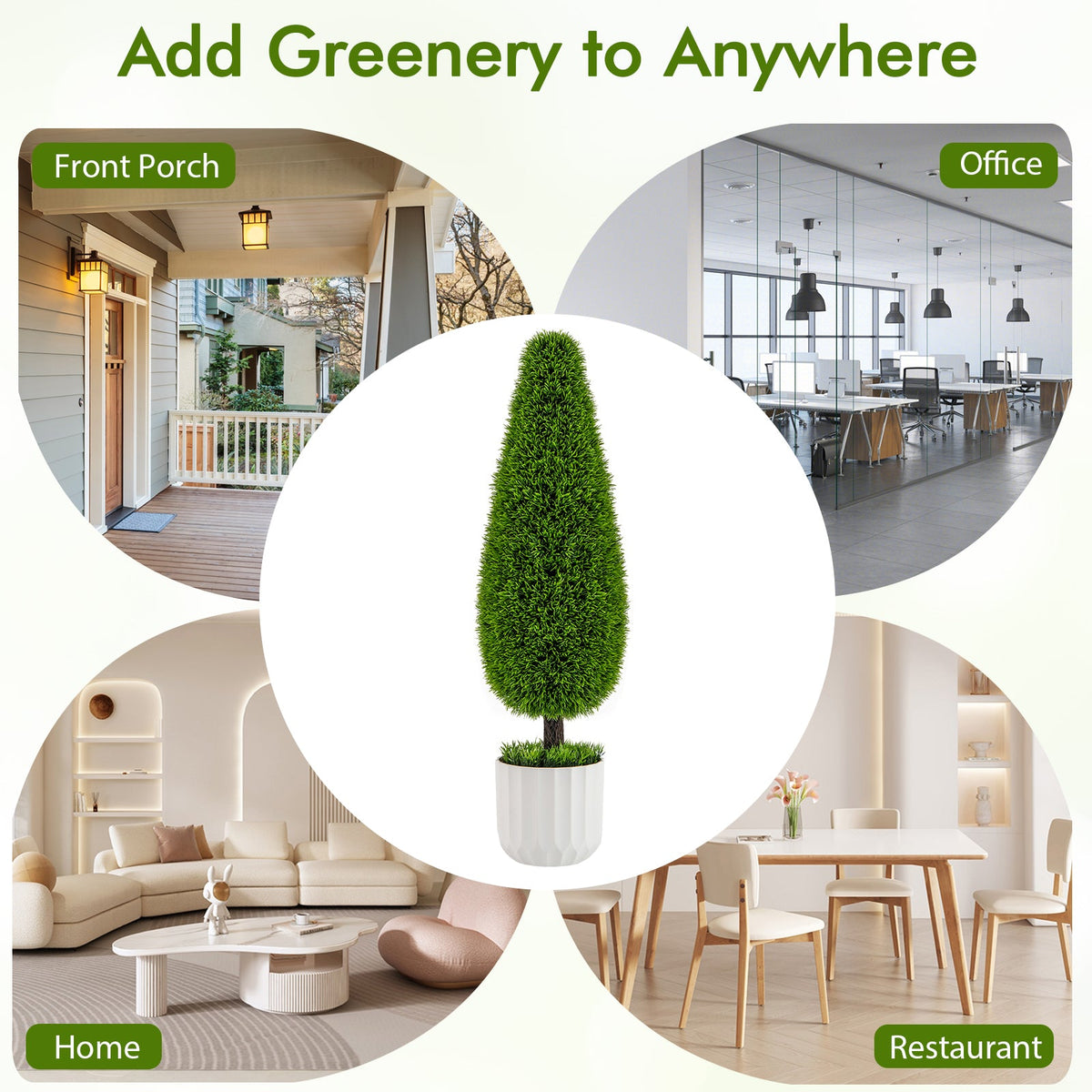 2 Pack 3 Feet Artificial Cedar Teardrop Shaped Bush with Plastic Nursery Pot-Green — artificial botanical decor for low maintenance greenery home and holiday accent