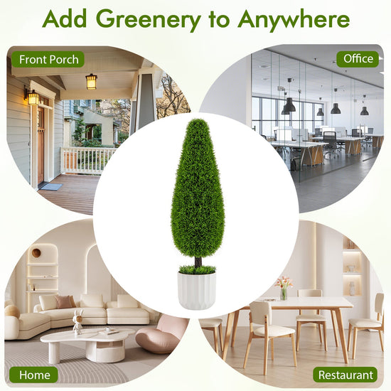 2 Pack 3 Feet Artificial Cedar Teardrop Shaped Bush with Plastic Nursery Pot-Green — artificial botanical decor for low maintenance greenery home and holiday accent