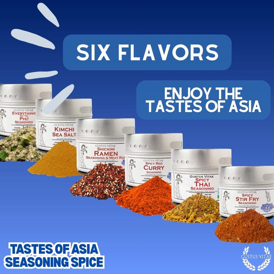 Asian Seasonings Gift Set - Tastes of Asia - Artisanal Spice Blends Six Pack, gourmet seasoning gift for home cooks, food lovers and entertaining