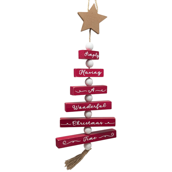 Wood Traditional Christmas Tree Shaped Wall Sign - Red