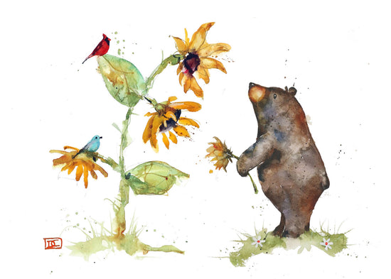 5 x 7" Greeting Card  'BEAR, CARDINAL & SUNFLOWER'