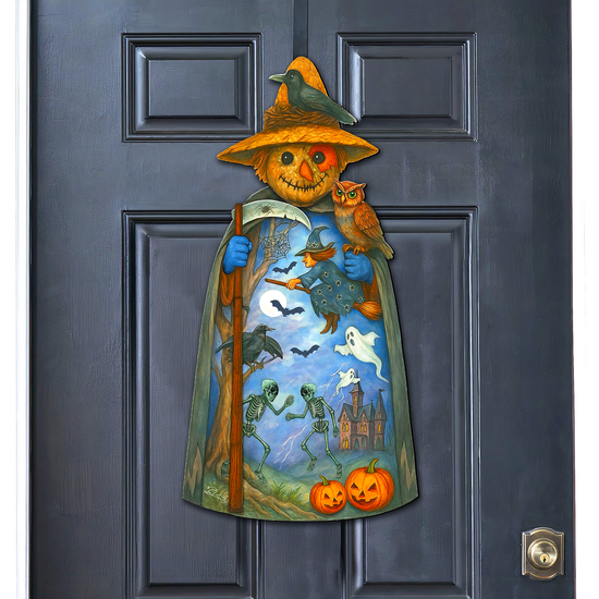 Halloween Scarecrow Door Hanger – Handcrafted Wooden Door Décor by G. DeBrekht – 8652835H