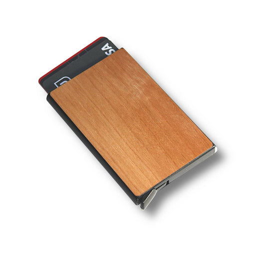 Slim Wooden RFID Blocking Wallet – Minimalist Aluminum Card Holder with Fast Access Switch