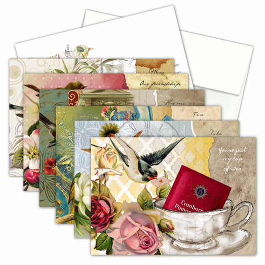 TEA GREETING CARD COLLECTION w. REAL TEA BAGS, Birds Flowers