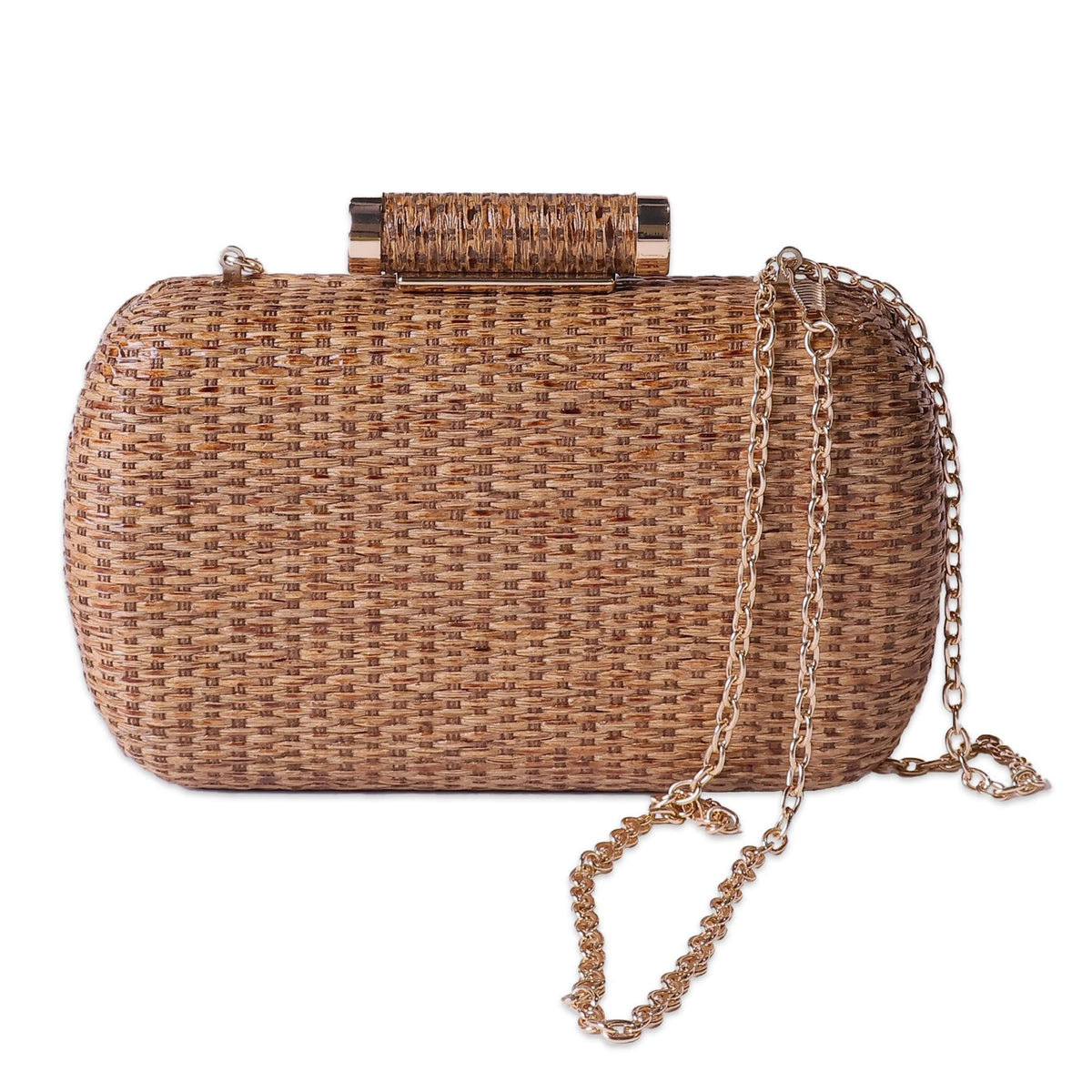 Fine Living Straw Clutch Purse for Women – Hand Woven Crossbody Bag Women's Shoulder Handbags with 2 detachable chains Raffia Wicker Rattan Evening Bag for Winter Wedding Vacation & Casual Outfits  Sustainable Stylish